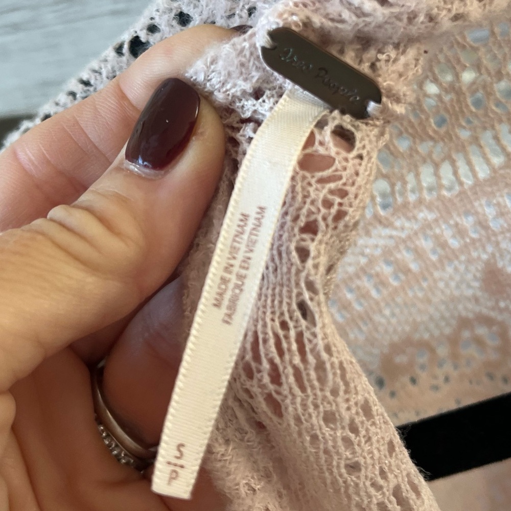 Free People - Rare - Blush Pink Sheer Lace-Like Sweater w/ Mock Neck & Open Back - Picture 5 of 9